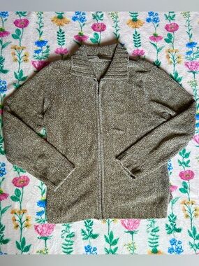 Croft & Barrow Neutral Knit Zip-Up Cardigan Sweater - Olive Taupe Size M